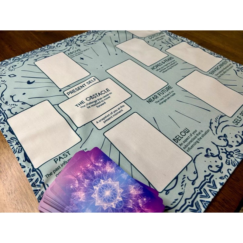 Celtic Cross Assistant Tarot Reading Spread Cloth, Blue Boho Design