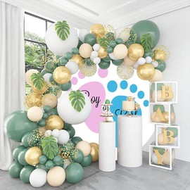 OERJU Round Gender Reveal Backdrop Cover, Blue, 7.2ft Diameter, Polyester, Includes Only Backdrop, Perfect for Baby Shower, Pregnancy Surprise Party Decorations