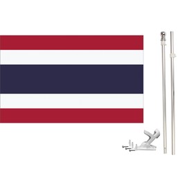 Cobb Promo 6ft Flagpole, Tangle Free Spinning Aluminum Telescopic Flag Pole and Mount for 3x5ft or 2x3ft Flags, Includes a 3x5 Thailand National Flag (6' Silver) (White Mount)