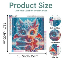 Diamond Painting Animal, Diamond Painting Adult Dragon, Diamond Art Adult Set, Home Wall Decor for Gift (35 x 35 cm)
