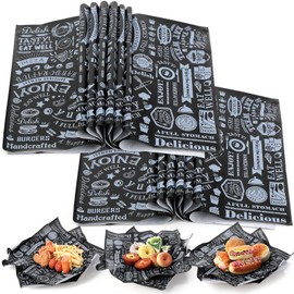 Ireer 200 Pcs Deli Wax Paper Sheets 15 x 15 Inches Large Newsprint Sandwich Paper Wraps Greaseproof Food Basket Liners Newspaper Wrapping Square for Food Sandwich Burger Bread BBQ Picnic (Black White)