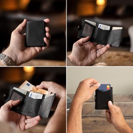 DONBOLSO NextGen Slim Leather Wallet without Coin Compartment, with RFID Protection, Cardholder for up to 11 Cards, Mini Wallet for Men and Women, Vintage Black