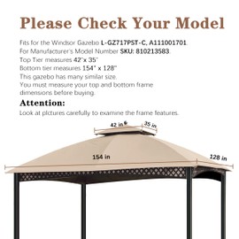 SCOCANOPY Replacement Canopy Cover for Windsor Gazebo L-GZ717PST-C, 810213583,(Light Beige)