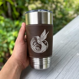 Hummingbird-Engraved 20oz Leather Tumbler - Unique Gift for Bird Lovers for Holidays, Birthdays, and Special Occasions