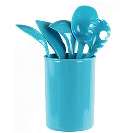Reston Lloyd 6 Piece Kitchen Utensil Holder for kitchen counter, Utensils crock with Heat Resistant Spoon, Slotted Spoon, Ladle, Spatula BPA Free, Turquoise