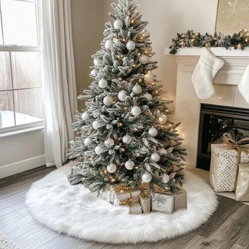 White Faux Fur Christmas Tree Skirt for Holiday Decorating –