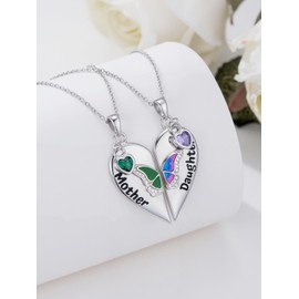 Cargari Mother Daughter Necklace 925 Sterling Silver, Heart Butterfly Pendant for 2, Mom and Daughter Dainty Matching Jewelry, Birthday Christmas Mother's Day Butterfly Jewelry Gift for Women
