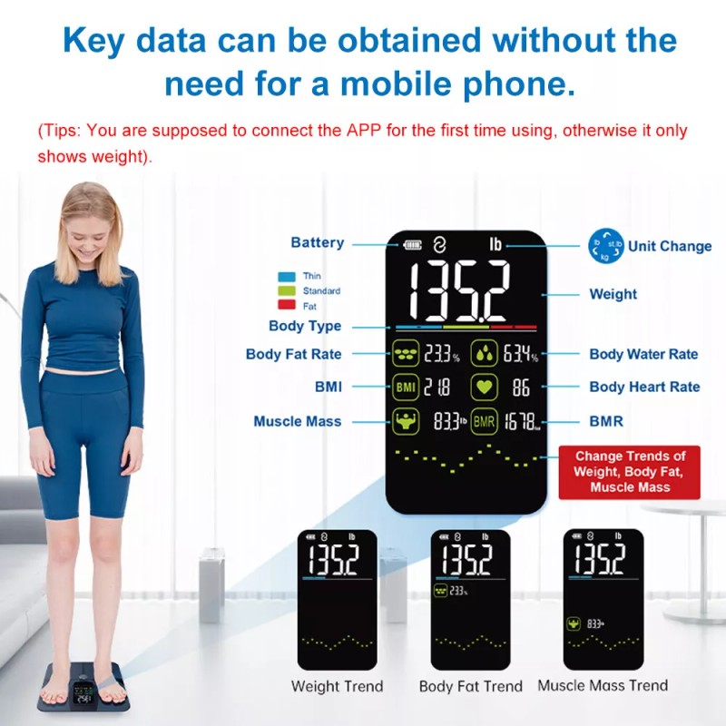 Wellue Rechargeable Large Display Weight Scale Body Scale Bathroom Scale