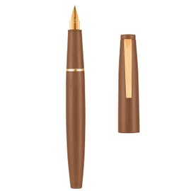 Jinhao 80 - Pluma estilográfica de fibra de carbono cepillada, punta fina de iridio, color café con clip dorado                                       
