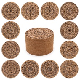 STARUBY Pack of 12 Coasters Indian Floral Pattern Cork Coasters 10cm Round Drink Coasters Suitable for Dining Table Bar Coffee Bar Decoration Gift