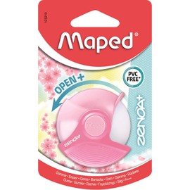 Maped - Zenoa Plus Eraser - Round White Eraser with Protective Case 180° Rotatable - Phthalate Free - PVC Free - Pastel Pink