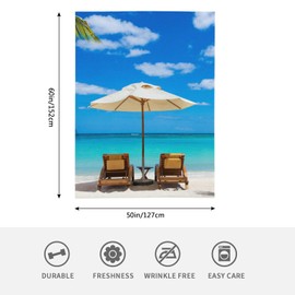 HGOD DESIGNS Turquoise Sea Blanket Beach Throw Blanket White Sand and Palms Soft Warm Cozy Fuzzy 130x150cm Throw Blanket for for Women, Men