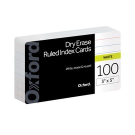 Oxford Dry Erase Index Cards, 3x5 Ruled, Reusable Flash Cards, Double Sided Dry & Wet Erase Cards for Gaming, Study or Vocabulary, 100-Pack (63512)