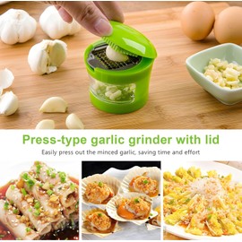 Cortador de ajo manual, cortador de ajo, mini portátil ABS de acero inoxidable, cortador de ajo, picador de prensa de mano, trituradora de utensilios de cocina