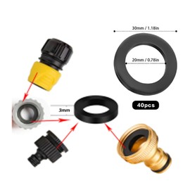 Pack of 40 Flat Seals, 1 Inch Sealing Rings, Rubber Seals, Sanitary 1 Inch, Tap Seals, Shower Hose Washers, Shower Head Washers