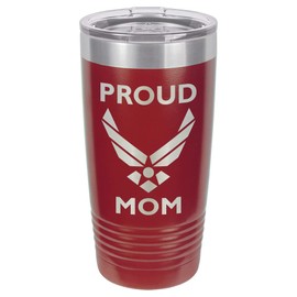 PROUD AIR FORCE MOM MAROON 20 oz Drink Tumbler With Straw | Laser Engraved Travel Mug With Funny Quotes | Compare To Yeti Rambler | Mother's Day Gift Idea | OnlyGifts.com