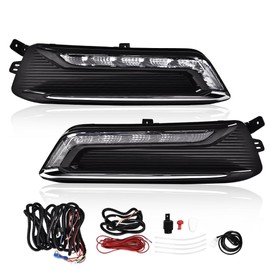 DOTCOM LED DRL Fog Lights Compatible With Chevy Impala LTZ 2014-2016/Impala Premier 2017-2020,Black Housing Clear Lens w/Wiring Switch 22931247,22931248