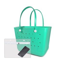 Dvopfa Beach Bag?Rubber Tote Bag ?Washable Tote for Boat Pool Sports Gym (Green, Large)