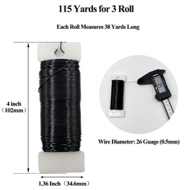 26 Gauge Black Metal Floral Wire115 Yards/105 metersfor Christmas Wreaths,Tree Decoration,Flower Arrangement,Craft Wire,Flower Wire,Garden Wires,Flowers Bouquet Accessories,Jewelry Wires DIY