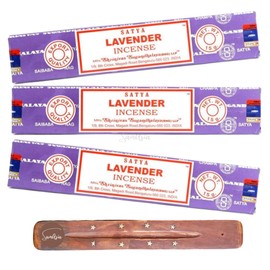 Satya Nag Champa Lavender Incense Sticks | x3 pack | with SAMASIA incense sticks holder | Used for Aromatherapy, Yoga, Meditation and Relaxation