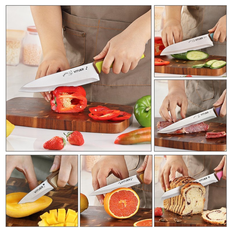 Knife Set, Vituer 7PCS Stainless Steel Kitchen Knife Block Set,