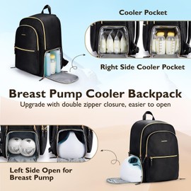 mommore Breast Pump Bag with Cooler Pocket for Milk Storage, Fits Spectra S1, S2 / Medela, Stylish Diaper Bag Backpack with Padded Laptop Sleeve for Work Travel