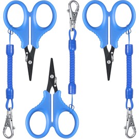 3 Pieces Fishing Scissors Fishing Tool Kit Portable Braided Line Cutter Stainless Steel with Titanium Coating Fishing with Hook and Retractable Coil Lanyards Fishing Accessories (Blue)