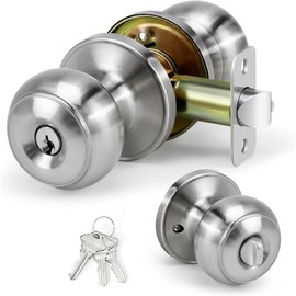 Keyed Entry Door Knob for Entrance, Front Doorknob with Lock and Key for Exterior & Interior Right and Left Side Bedroom, Living Room, Satin Nickel,1 Pack - Colour: Passage, Size: 1 Pack-Satin Nickel