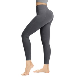 SIINSIIN Butt Lifting Leggings with Pocket for Women 25" High Waisted Tummy Control Squat-Proof Compression 7/8 Womens Leggings Grey