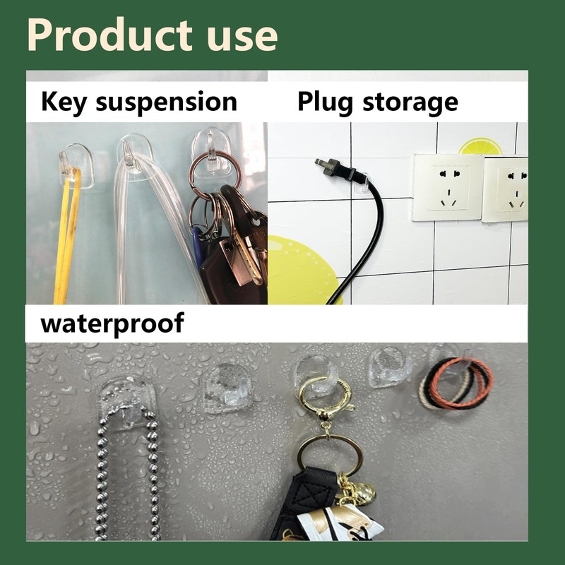 YMCLUB 30 PCS Clear Adhesive Wall Hooks - Transparent Acrylic,