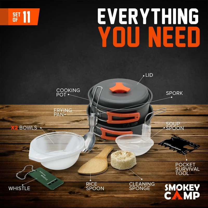 11 Pcs Smokey Camp Backpacking Cooking Set - Compact Camping