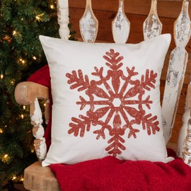 Red Snowflake Christmas Pillow Cover, 20" L x 20" W