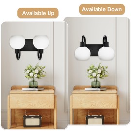 WINSHEN 12.2 Inch Bathroom Vanity Light Fixtures, 2-Lights Wall Sconce Bath Vanity Lighting with Milk White Globe Glass Shade, Modern Black Wall Mounted Lamp for Hallway Bedroom