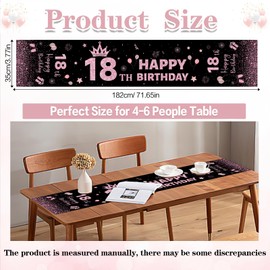 Table Runner for 18th Birthday, Black Pink Party Tablecloth, Table Runner for 18th Birthday, Table Runner for 18th Birthday, Party, Tablecloth, Decoration (182 x 35 cm)