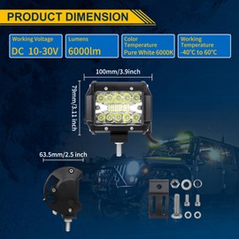 PICAA LED Work Light 12 V 24 V, 2 x 4 Inch 8D 10 cm 60 W LED Work Light, Offroad LED Light Bar, 6000 K LED Additional Headlight, Three Rows LED Work Light for SUV Offroad ATV UTV Tractor 4 x 4