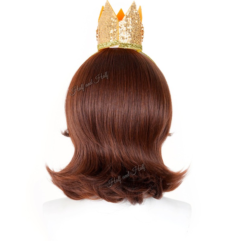 Short Curly Deep Brown Princess Costume Wig Set Red Brown
