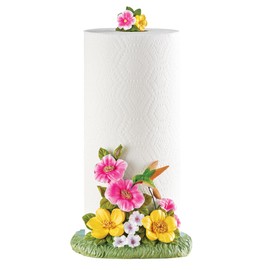 Collections Etc Hand-Painted Floral Hummingbird Paper Towel Holder