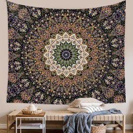 LSTLQHX Green Mandala Tapestry Wall Hanging Indian Hippie Wall Decor Vintage Psychedelic Aesthetic Tapestries Bohemian Wall Art Boho Home Decoration for Bedroom Living Room Dorm