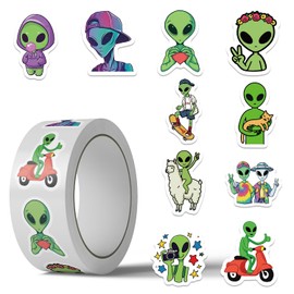 500PCS Aliens Stickers 10 Styles Sticker Rolls Space Stickers Aliens Party Favors Waterproof Vinyl Stickers (500 per Roll)