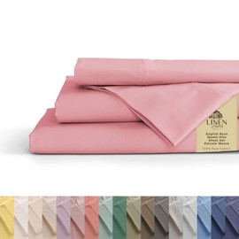 Linen Home 100% Cotton Percale Sheets Queen Size, English Rose, Deep Pocket, 4 Pieces Sh...
