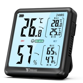 DOQAUS Room Thermometer Hygrometer, Digital Indoor Thermometer with Touch Backlight, Large Screen Temperature Monitor Humidity Meter fot Home Office Wine Cellar Air Comfort Thermo-Hygrometer(Black)