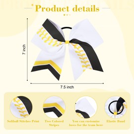 DEEKA 12 PCS Softball Cheer Bows 8" Softball Thread Large Cheer Hair Bows Ponytail Holder Handmade for Teen Girls Sports Cheerleader -White/Yellow/Black