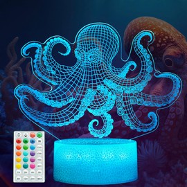POSSHE Octopus Night Light, 3D Illusion Night Light Lamp, Octopus Stuff with 16 Colors Changing, Timer, 4 Flash Modes and Dimmable, Kids Room Decoration, Xmas Gifts