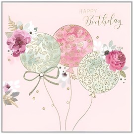 General Female Open Birthday Card for Women - Pretty Floral Balloons & Peonies - Eco-Friendly & Recyclable - by Noel Tatt
