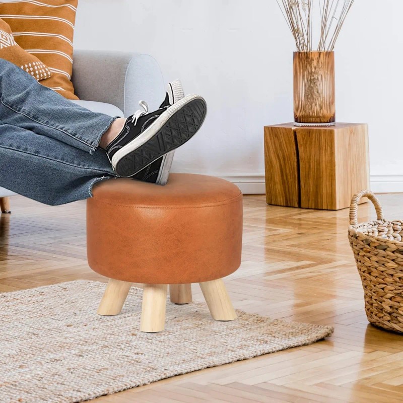 Homebeez Round Ottoman Stool Faux Leather Foot Foot Foot Sto