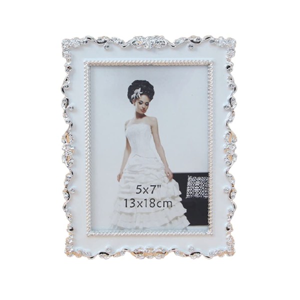 TPTC99190 Picture Frame Antique Bling Beaded Picture Frame 5.1 x 7.1 inches (13 x 18 cm) White