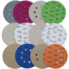 Freletry 5 Inch 8 Hole 24 PCS #2000-#10000 Sanding Discs 2000/3000/4000/5000/7000/10000 Grit Compatible for Random Orbital Sander (24 PCS #2000-#10000 Grit)
