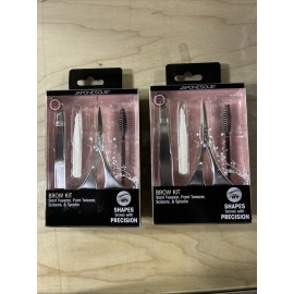 Japonesque Brow Kit - Slant Tweezer, Point Tweezer, Scissors, Spoolie 2 Pack