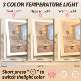 FENNIO Vanity Mirror with Lights 13'' x 17'' Makeup Mirror with Lights,Vanity Mirror Touch Screen with 3-Color Lighting,Dimmable,for Vanity Desk Bedroom White