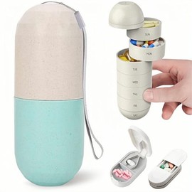 Pastillero Semanal,con Cortador de Pastillas, Pastilleros para Medicamentos de 7 Días,Organizador de Píldoras Semanal,Caja de Píldoras con Moldeo de Cápsula Único,Pill Organizer de Viaje Impermeable